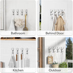 pickpiff Stick on Hooks for Hanging, Extra Sticky 6KG (Max), Coat Hook on Door for Towel Coat Hat Key, Self Adhesive Hangers Wall Mounted, Silver, 6 Pack