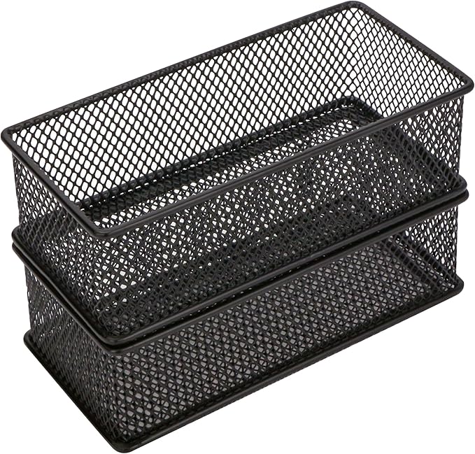Annova Mesh Drawer Cabinet and Shelf Organizer Bins Storage Basket School Office Supply Holder Tray- Set of 2 (Black, 3x6x2 Inch)