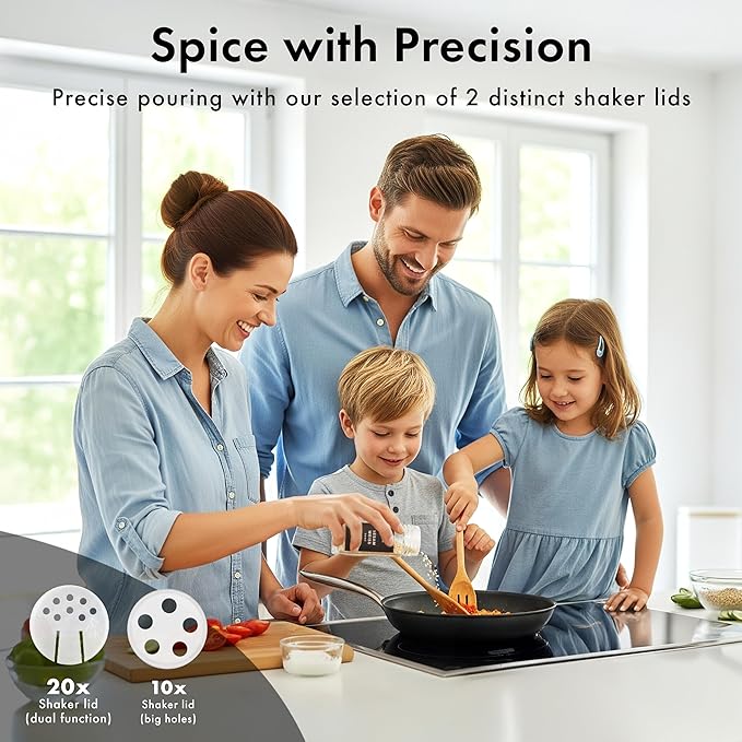 Glass Spice Jars with Label and Black Lids (24 x 4oz) Spice Containers with 240 Labels, Shaker Inserts, Steel Funnel, Empty Square Empty Square Seasoning Organizer