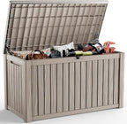 200 Gallon Outdoor Waterproof Resin Storage Deck Box Lockable Outside Bench UV Resistant Bin Patio Porch Furniture Pool Float Garden Tool Cushion Grey