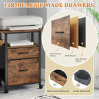 GYIIYUO 2 Drawer File Cabinet with 24'' Extended Desktop, Mobile Filing Cabinet, Rolling File Cabinet with Side Bag, Fabric Drawer, Fits A4/Letter Size, Printer Stand Home Office, Light Brown