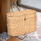 Toilet Paper Storage, Water Hyacinth Baskets with Lid, Toilet Paper Baskets for Storage Holder 6 Rolls, Papers Basket with Built-in Handles for Organizer, Bathroom Accessories Organizer