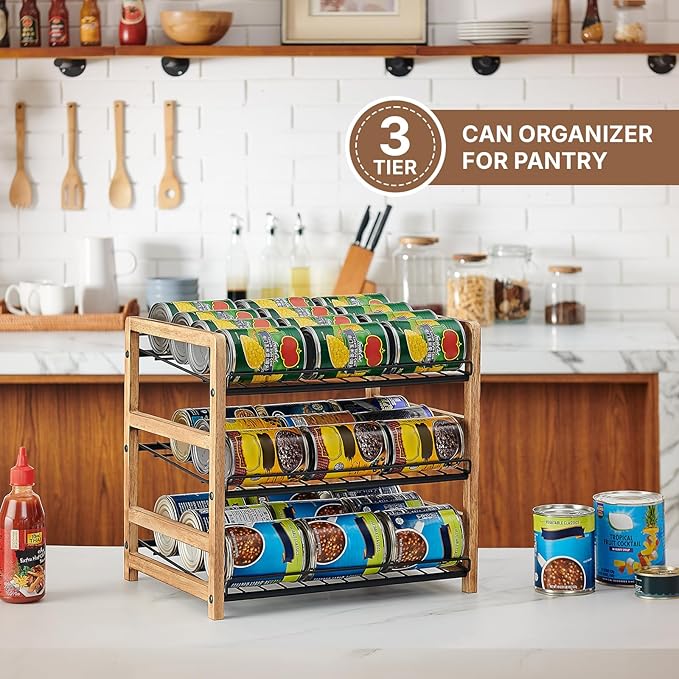 Can Organizer for Pantry 3-Tier, Can Storage Organizer Pantry, Soda Can Organizer, Holds up to 36 Cans Holders for Pantry, Cabinet, Countertop, Carbonized Brown