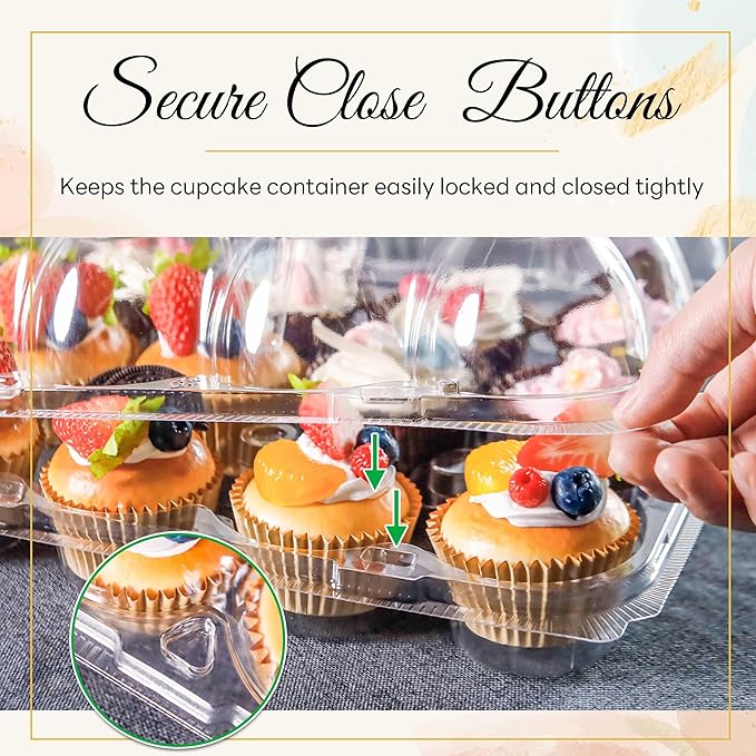 12 Count Cupcake Containers 6 Pack Cupcake Holders Plastic Clear Reusable Cupcake Containers with Detachable Tall Dome Lids Stackable Cupcake Boxes for 72 Cupcakes, BPA Free, Standard Size
