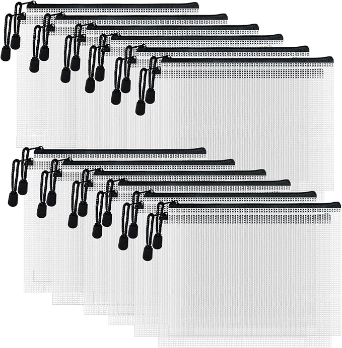 D-KINGCHY 24Pcs Zipper Storage Bags, Plastic Mesh Zippered Pouch for Organization, Waterproof Versatile Bags for Office Supplies School Travel
