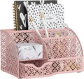 BLU MONACO Light Pink Desk Organizer | Cute Metal Desktop Organizer with Drawer & 6 Compartments | Girly Office Supply Storage for Home Office, School Locker & Workspace