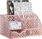 BLU MONACO Light Pink Desk Organizer | Cute Metal Desktop Organizer with Drawer & 6 Compartments | Girly Office Supply Storage for Home Office, School Locker & Workspace