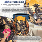 Western Cowboy Laundry Basket Oxford Cloth Desert Riding Laundry Hamper With Handle Foldable Portable Clothes Storage Basket Western Funny Laundry Bag 18.9"x16.5" For Laundry Room/Bedroom/Bathrooms