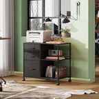 DEVAISE 3 Drawer Mobile File Cabinet, Rolling Printer Stand with Open Storage Shelf, Fabric Lateral Filing Cabinet fits A4 or Letter Size for Home Office, Black
