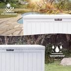 DWVO 90 Gallon Double-Wall Deck Box, Large Resin Outdoor Storage Box, Lockable & Waterproof, Double as Seating, 450lbs Capacity (Grayish-White)