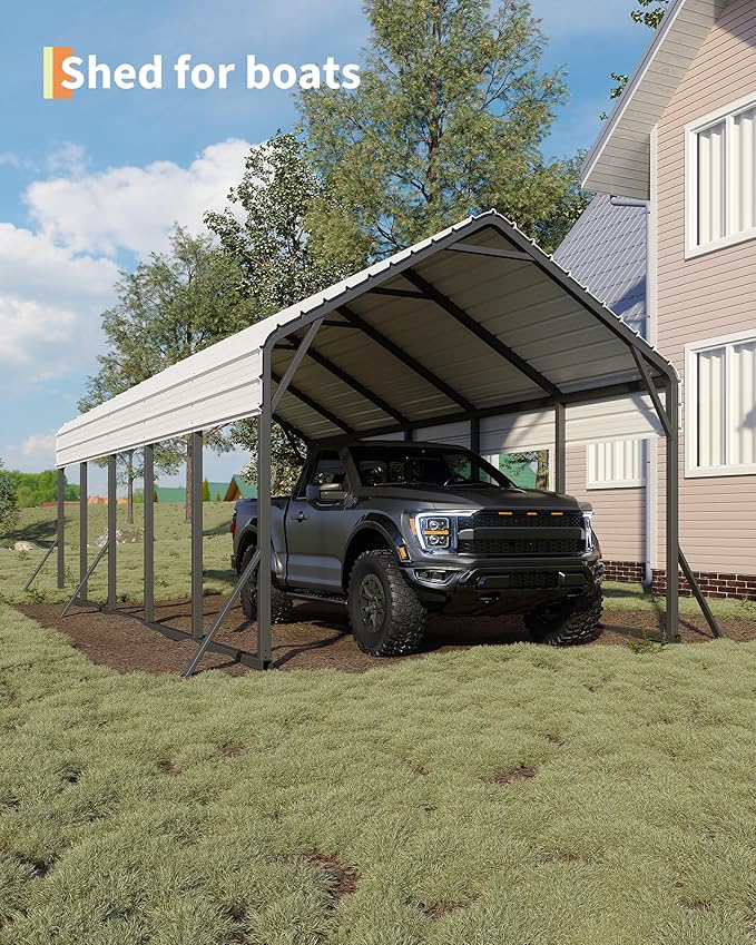 GarveeLife 13 ft x26 ft x11 ft Oversized Metal Carport, Steel Heavy Duty Car Ports for All-Weather, Tall Carport for Full-Size Pickup Trucks, Boats, and Tractors, N.W. 780 LBS