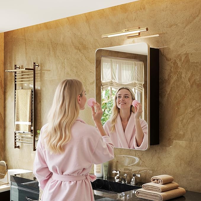 Silver Bathroom Medicine Cabinet 20x30 Inch, Aluminum Mirror Cabinet with Storage, 6 Adjustable Glass Shelves, Waterproof Recessed or Surface Mount, Classic Silver Finish, Quiet Closing
