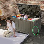 DWVO 90 Gallon Double-Wall Deck Box, Large Resin Outdoor Storage Box, Lockable & Waterproof, Double as Seating, 450lbs Capacity (Light Brown)