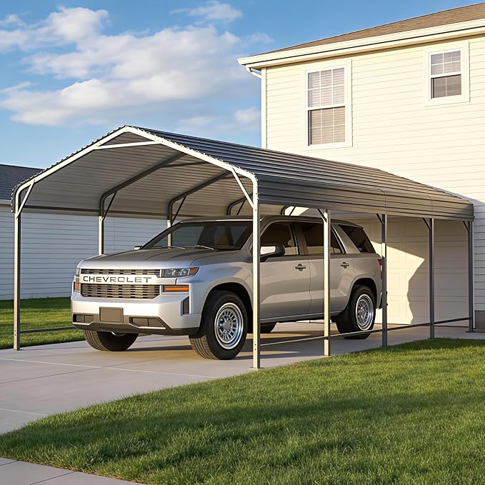 12x20 Metal Carport Carports with Enhanced Base Heavy Duty Garage Outdoor Galvanized Car Shelter for Car, Boats and Truck