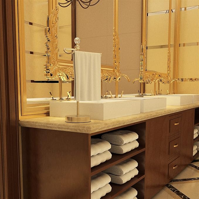 Heavy Weighted Hand Towel Holder with Crystal Ball - Stand, 15.7'' Tall, Brushed Nickel
