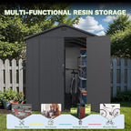 Greesum 6x8FT Plastic Outdoor Storage Shed with Floor, Resin Sheds with Lockable Double Door, Tool Sheds with Window and Vents, for Garden, Backyard, Patio, Dark Gray