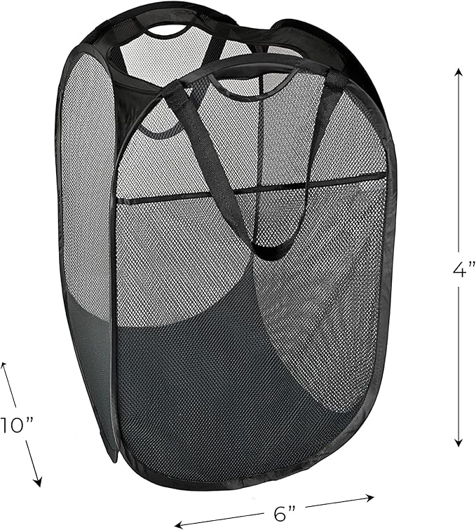 Smart Design Deluxe Mesh Pop Up Square Laundry Hamper w/ Side Pocket & Handles - VentilAir Fabric Collapsible Design - for Clothes & Laundry - Home - (Holds 2 Loads) (14 x 23 Inch) [Black]