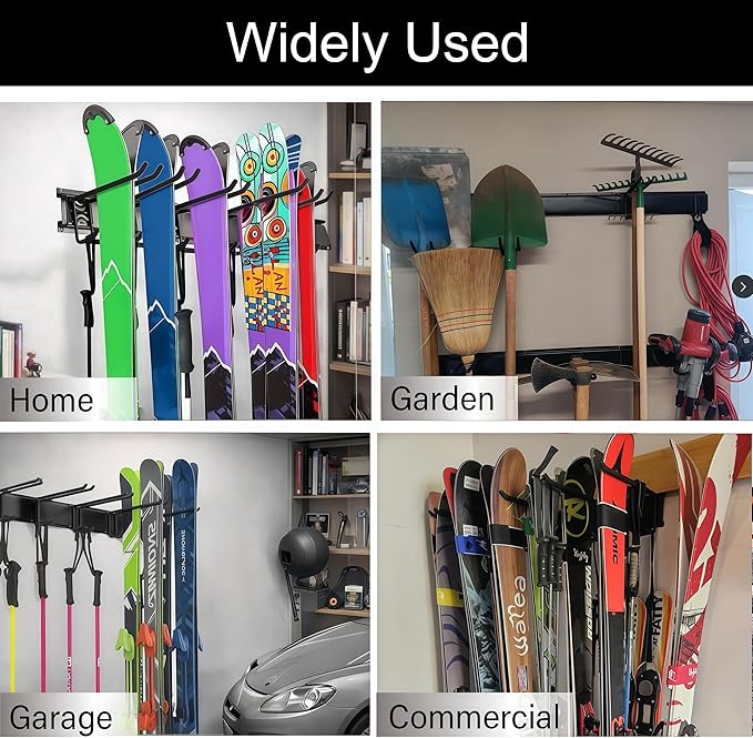 32 inch Ski Rack, Wall Mounted Ski Storage for Garage Storage Snowboard Organizer System, 10 Pairs of Skis Holder Hangers for Home Shed, Holds Up to 300lbs