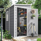 DWVO 5x4ft Resin Outdoor Storage Shed with Floor, Large Waterproof Lockable Storage Shed with Window, Plastic Outside Tool Storage for Garden Backyard Patio Lawn (Gray)