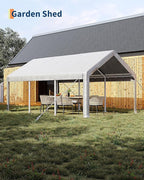 10 x 20ft Carport, Portable Carport with Roll-Up Windows & Removable Sidewalls & Doors Thickened Wind Ropes, Ground Nails, Portable Garage for Cars, Trucks, Boats, 200G Durable Tarp Cover,White