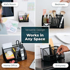 Greenco Black Mesh Desk Organizer, 6 Compartments, Office & Dorm Room Supplies Caddy, Steel Wire, 2 Count