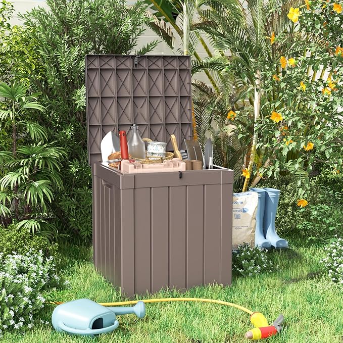 50 Gallon Resin Deck Box Outdoor Storage Box for Patio Furniture,Outdoor Cushions,Garden Tools and Pool Supplies,Waterproof,Lockable(Grey,50Gallon)
