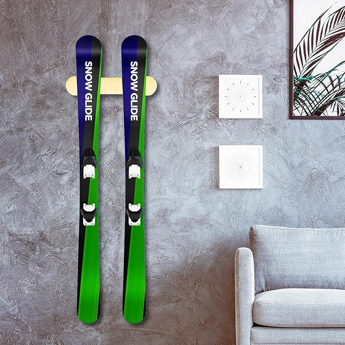 Wooden Ski & Snowboard Wall Mount Horizontal, Skateboard Wall Rack with Screws, Snowboard Display Stand, Indoor Snowboard Storage for Room, Garage (1, wood)