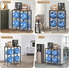 VINAEMO 5 Gallon Water Jug Holder, Rolling Water Jug Stand with Extended Wood Tabletop Shelf, 4 Slots 5 Gal Water Bottle Holder Storage Rack with Water Dispenser Stand for Home,Office,Garage Organizer