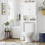 UTEX Over The Toilet Storage Cabinet, Over Toilet Bathroom Organizer with Adjustable Shelves and Double Doors, White