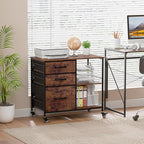 ZENY Lateral File Cabinet with 3 Drawers, Mobile File Cabinet Printer Stand, Rolling Fabric Lateral Filing Cabinet for Office Home Small Space (Rustic Brown)