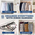 ZOBER Black Wooden Hangers - Heavy Duty, Non Slip Wood Hangers for Coats, Jackets, Suits, & Pants - Coat Hangers for Closet W/Bar and Notches 20 Pack