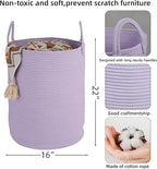 Cotton Rope Laundry Basket Hamper for Clothes Woven Storage Basket for Living Room Bedroom Boho Tall Rope Baskets for Blanket Toys Pillow Towels Baby Nursery Hamper Bin Large purple