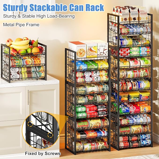 X-cosrack 6 Tier Sturdy Stackable Can Organizer for Pantry, Adjustable Pantry Organizer and Storage for Canned Food Can Goods, Kitchen Can Dispenser Storage Holder for Soda Drinks Snacks