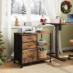 DEVAISE 3 Drawer Mobile File Cabinet, Rolling Printer Stand with Open Storage Shelf, Fabric Lateral Filing Cabinet fits A4 or Letter Size for Home Office, Rustic Brown Wood Grain Print