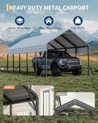GarveeLife 13 ft x26 ft x11 ft Oversized Metal Carport, Steel Heavy Duty Car Ports for All-Weather, Tall Carport for Full-Size Pickup Trucks, Boats, and Tractors, N.W. 780 LBS