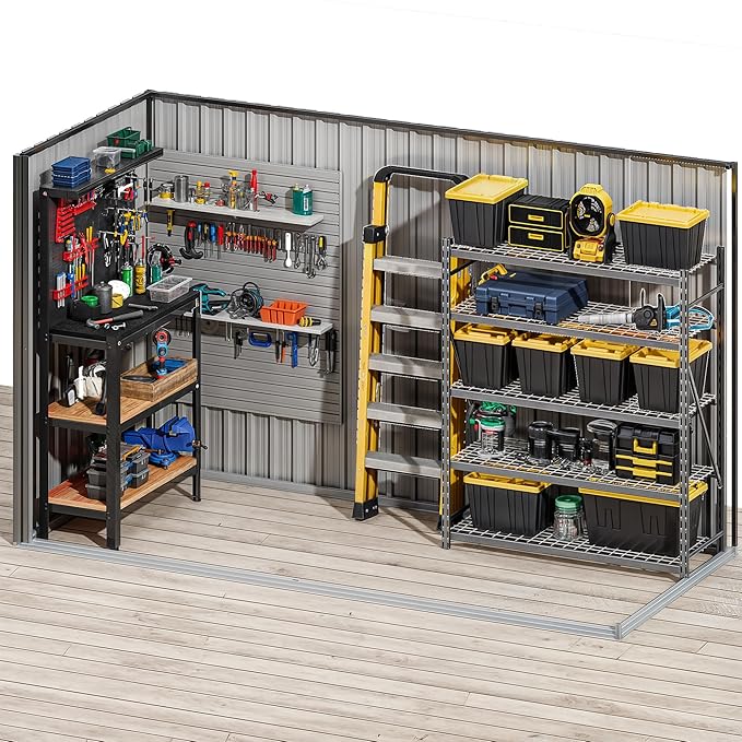 DWVO 8.5' x 3.5' Outdoor Storage Shed, Lockable Double Doors, Sloped Roof, Heavy-Duty Steel Shed for Garden & Patio, Large Backyard Tool Organizer, Dark Gray