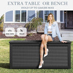 320 Gallon Outdoor Storage Box, Resin Deck Boxes Outdoor Waterproof For Patio Furniture, Garden Tools, Pool Supplies, Lockable And UV Resistant (Rattan Black)