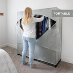 HOLDN’ STORAGE Portable Wardrobe Closet - 65 lb Large Capacity, Internal Heavy Duty Metal Rod, Zipper & Clear Window, Durable Clothes Organizer, Tool-Free Easy Assembly, Gray Canvas Cover