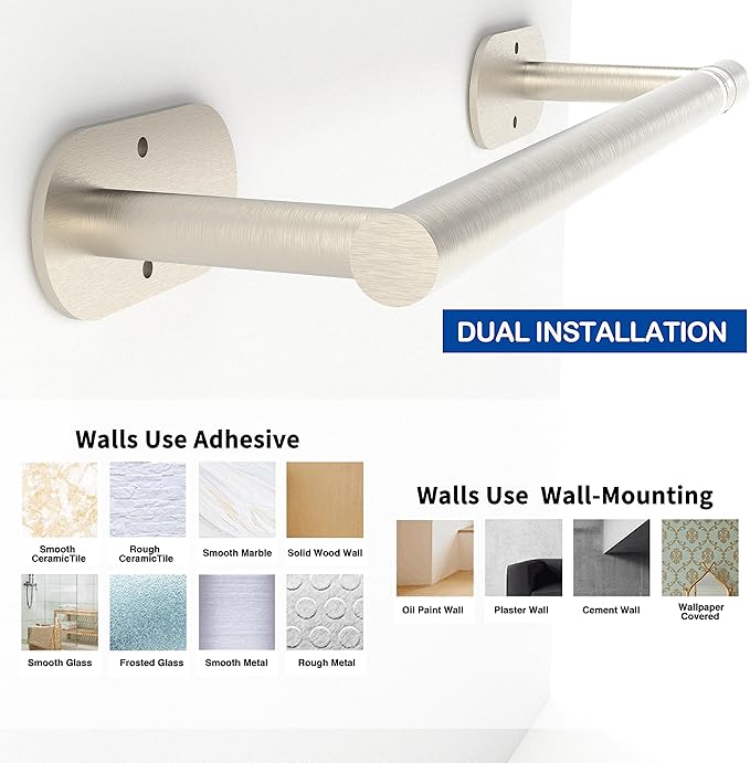 RUACQ Paper Towel Holder Under Cabinet, Wall Mounted or Adhesive Stainless Steel Paper Towel Holder,Round Base Paper Towel Rack for Kitchen, RV, Bathroom (Brushed Nickel)