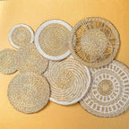 Xuhal 8 Pcs Boho Wall Basket Decor Decorative Bulrush Woven Basket Wall Decor Rustic Farmhouse Hanging Baskets for Kitchen Rustic Home Summer Decorations