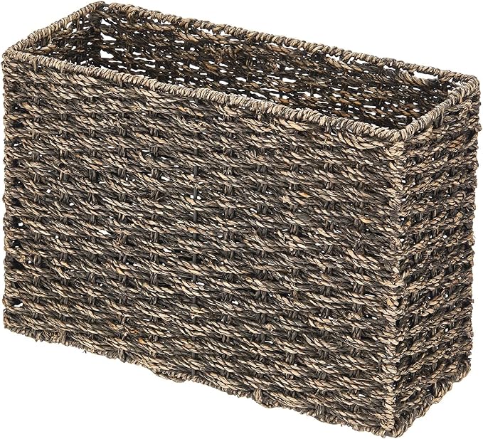 mDesign Rustic Farmhouse Woven Seagrass Toilet Paper Holder Basket - Large Storage Organizer Tank Topper for Bathroom Counter or Top of Toilet - Holds 6 Rolls of Toilet Paper - Black Wash