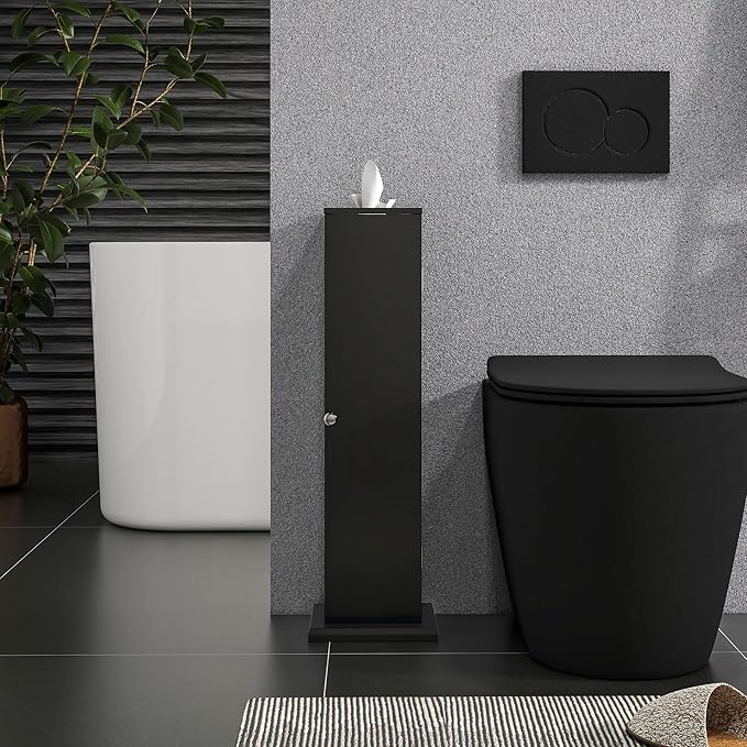 HOMCOM Toilet Paper Cabinet, Small Bathroom Corner Floor Cabinet with Doors and Shelves, Thin Storage Bathroom Organizer for Paper Shampoo, Black