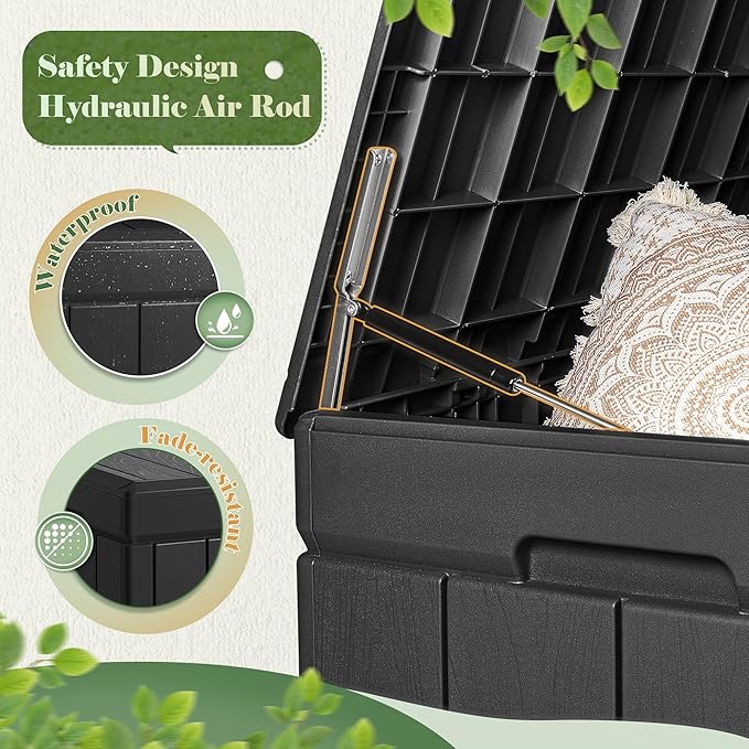 Homall 85 Gallon Large Resin Deck Box Waterproof Outdoor Storage with Padlock Indoor Outdoor Organization and Storage Container for Patio Furniture Cushions, Garden Tools (Black)
