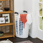 Gracious Living Easy Carry Flex Hamper, Large 87.5 Liter Lightweight Plastic Ventilated Laundry Basket Clothes Bin with Handles, White 3 Pack