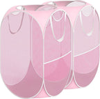 Simple Houseware Mesh Pop-Up Laundry Hamper Basket With Side Pocket, Pink - 2 Pack