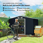 Outsunny 9' x 6' Outdoor Storage Shed, Garden Tool Metal Shed with Foundation Kit, Double Lockable Door, Air Vents and Sloping Roof, for Backyard, Patio, Lawn, Dark Gray