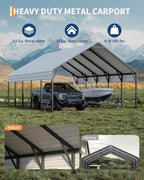 Garveelife 20'x25'x13' Metal Carport for 2 Cars, Heavy Duty Car Ports for Heavy Snow, Reinforced Frame, Tall Metal Car Ports for Bass Boats, Full-Sized Pickup Trucks, and Tractors, N.W. 980 Lbs