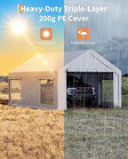Garvee 10x20 ft Portable Garage, Car Port with 200 g PE Tarp Canopy, with 2 Roll-Up Doors and 4 Windows, for Temporary Paint Booth, Boats&Pickups Shed, and Event Shelter, White
