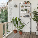 CAPHAUS Over The Toilet Storage, 4-Tier Bathroom Organizer, Freestanding Toilet Shelf, Multifunctional Space Saver Toilet Rack with 4 Hooks, Laundry Organizer, Plant Stand for Balcony (Marble White)