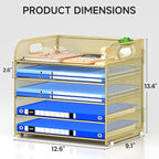 Paper Organizer Letter Tray with Handle Mesh 5 Trays Desk File Organizer Paper Sorter Desk Organizer for Office, Home or School-Gold